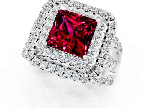 White gold Double Halo Princess Cut Diamond Split Shank Pave Set Ring_1
