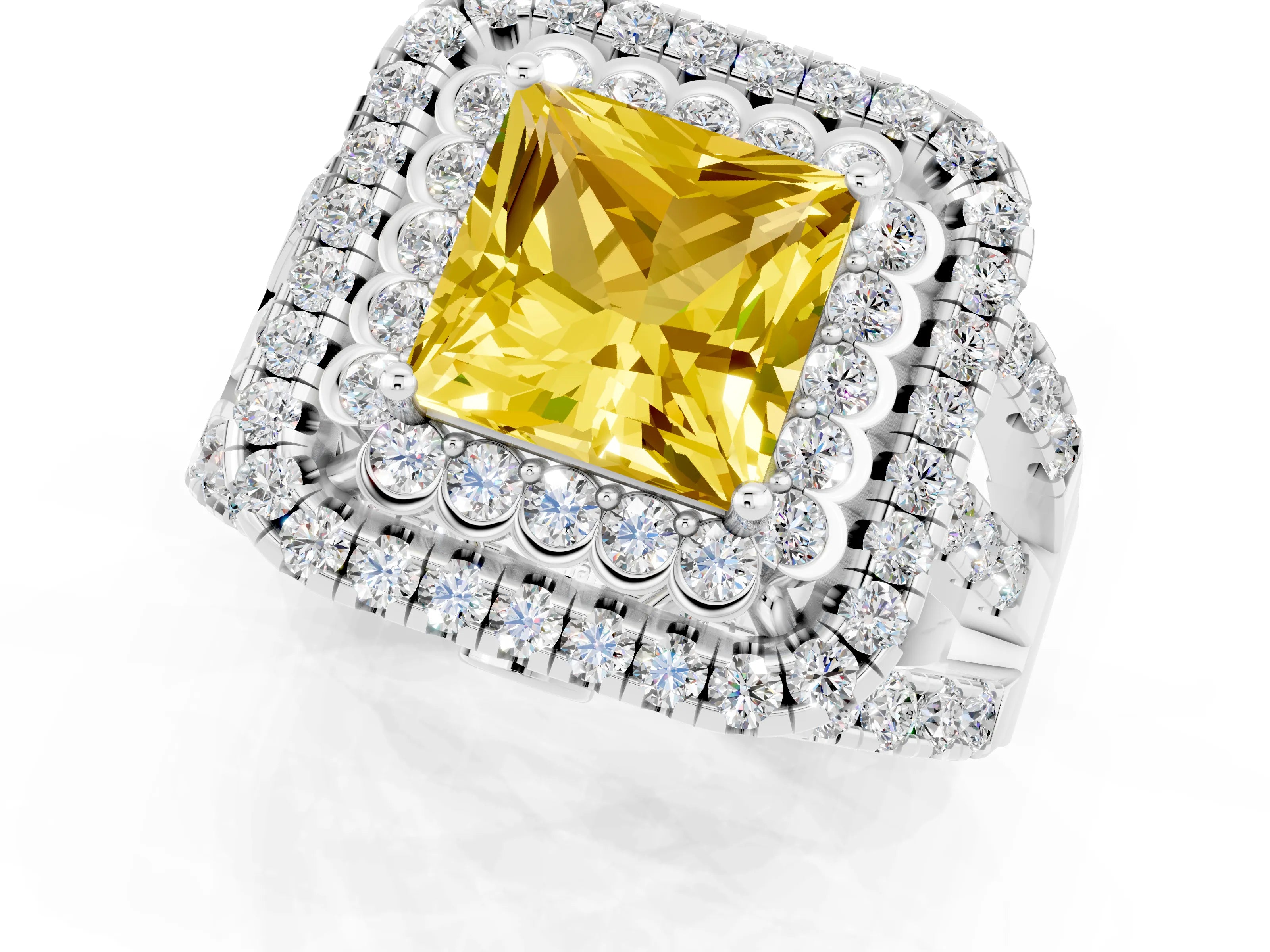 White gold Double Halo Princess Cut Diamond Split Shank Pave Set Ring_1