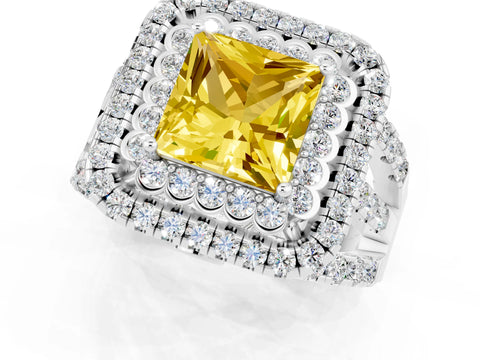 White gold Double Halo Princess Cut Diamond Split Shank Pave Set Ring_1