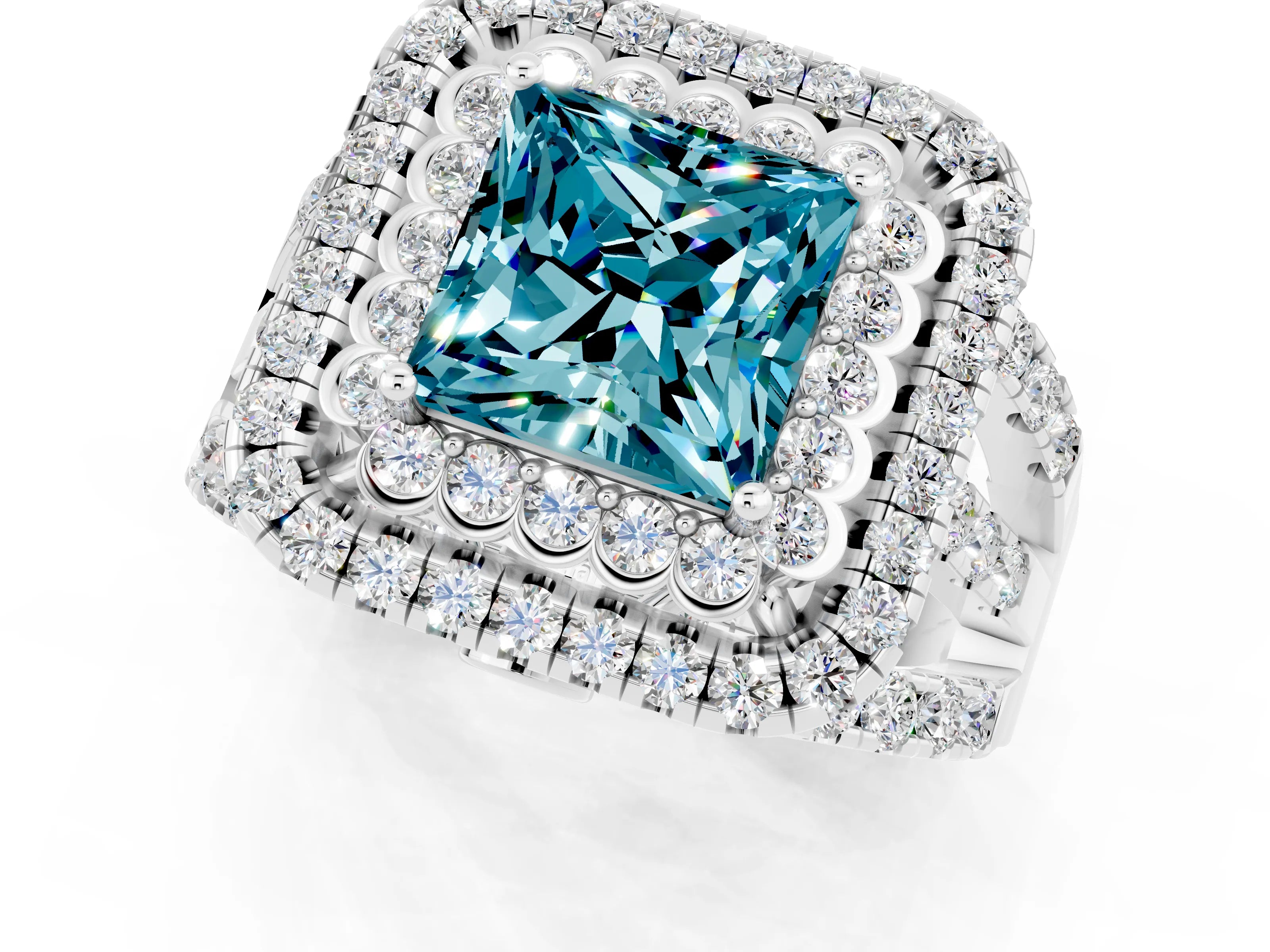 White gold Double Halo Princess Cut Diamond Split Shank Pave Set Ring_1
