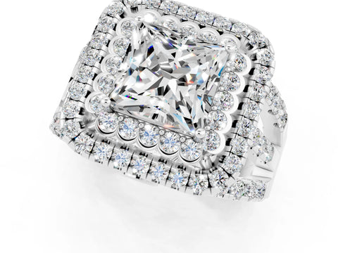 White gold Double Halo Princess Cut Diamond Split Shank Pave Set Ring_1