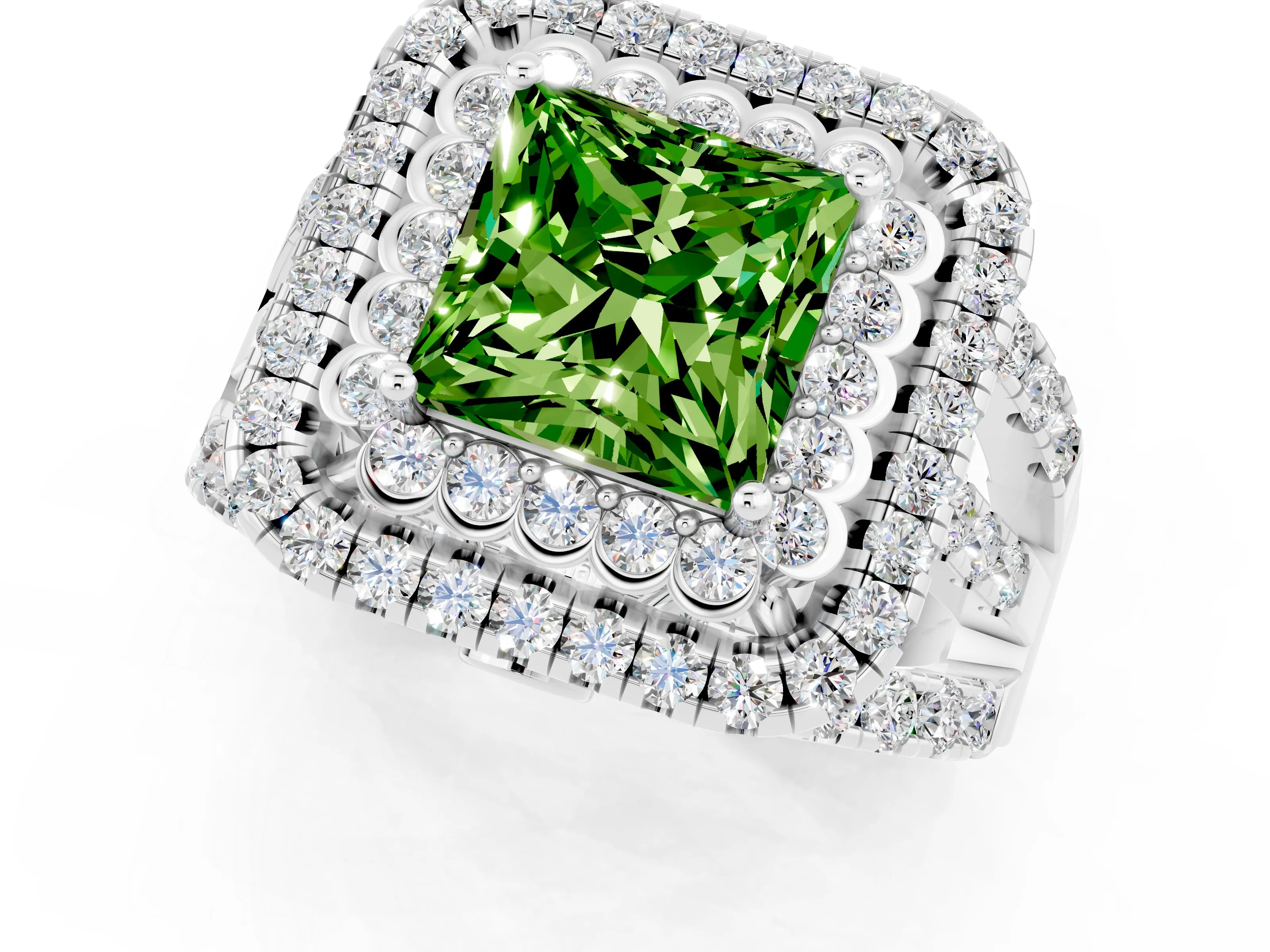 White gold Double Halo Princess Cut Diamond Split Shank Pave Set Ring_1