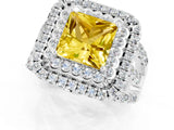 White gold Double Halo Princess Cut Diamond Split Shank Pave Set Ring_1
