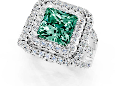 White gold Double Halo Princess Cut Diamond Split Shank Pave Set Ring_1