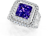 White gold Double Halo Princess Cut Diamond Split Shank Pave Set Ring_1