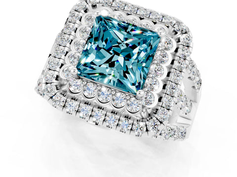 White gold Double Halo Princess Cut Diamond Split Shank Pave Set Ring_1