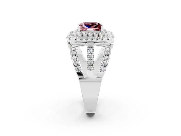 Platinum Double Halo Princess Cut Diamond Split Shank Pave Set Ring