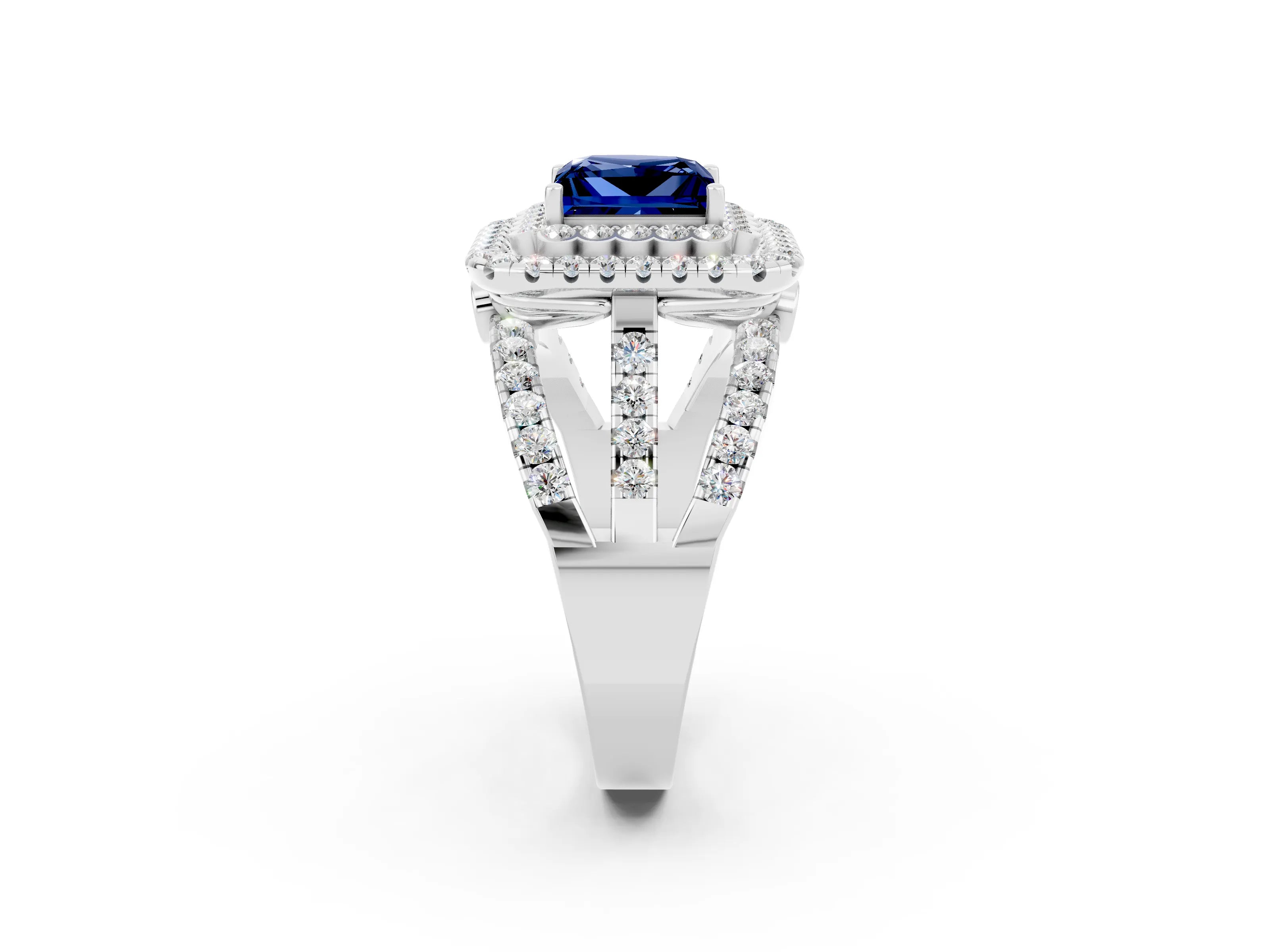 White gold Double Halo Princess Cut Diamond Split Shank Pave Set Ring_2