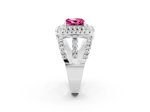 White gold Double Halo Princess Cut Diamond Split Shank Pave Set Ring_2