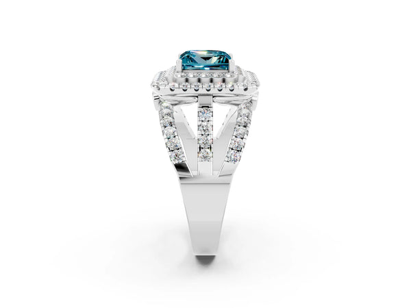 White gold Double Halo Princess Cut Diamond Split Shank Pave Set Ring