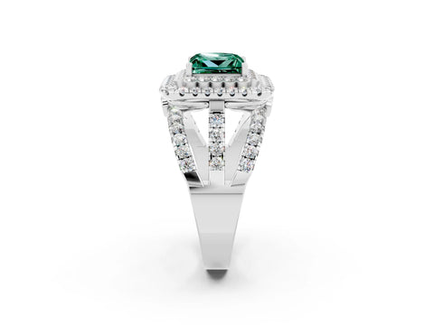 White gold Double Halo Princess Cut Diamond Split Shank Pave Set Ring_2