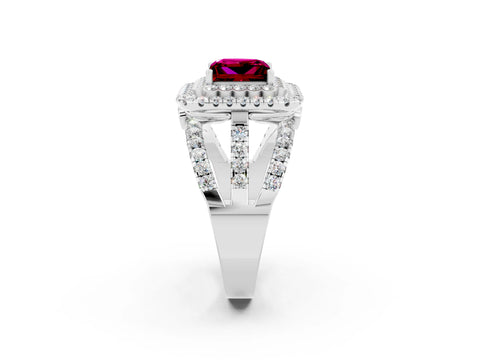 White gold Double Halo Princess Cut Diamond Split Shank Pave Set Ring_2