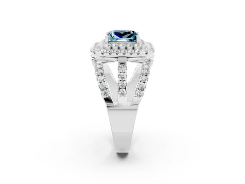 White gold Double Halo Princess Cut Diamond Split Shank Pave Set Ring_2