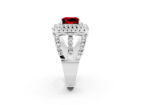 White gold Double Halo Princess Cut Diamond Split Shank Pave Set Ring_2