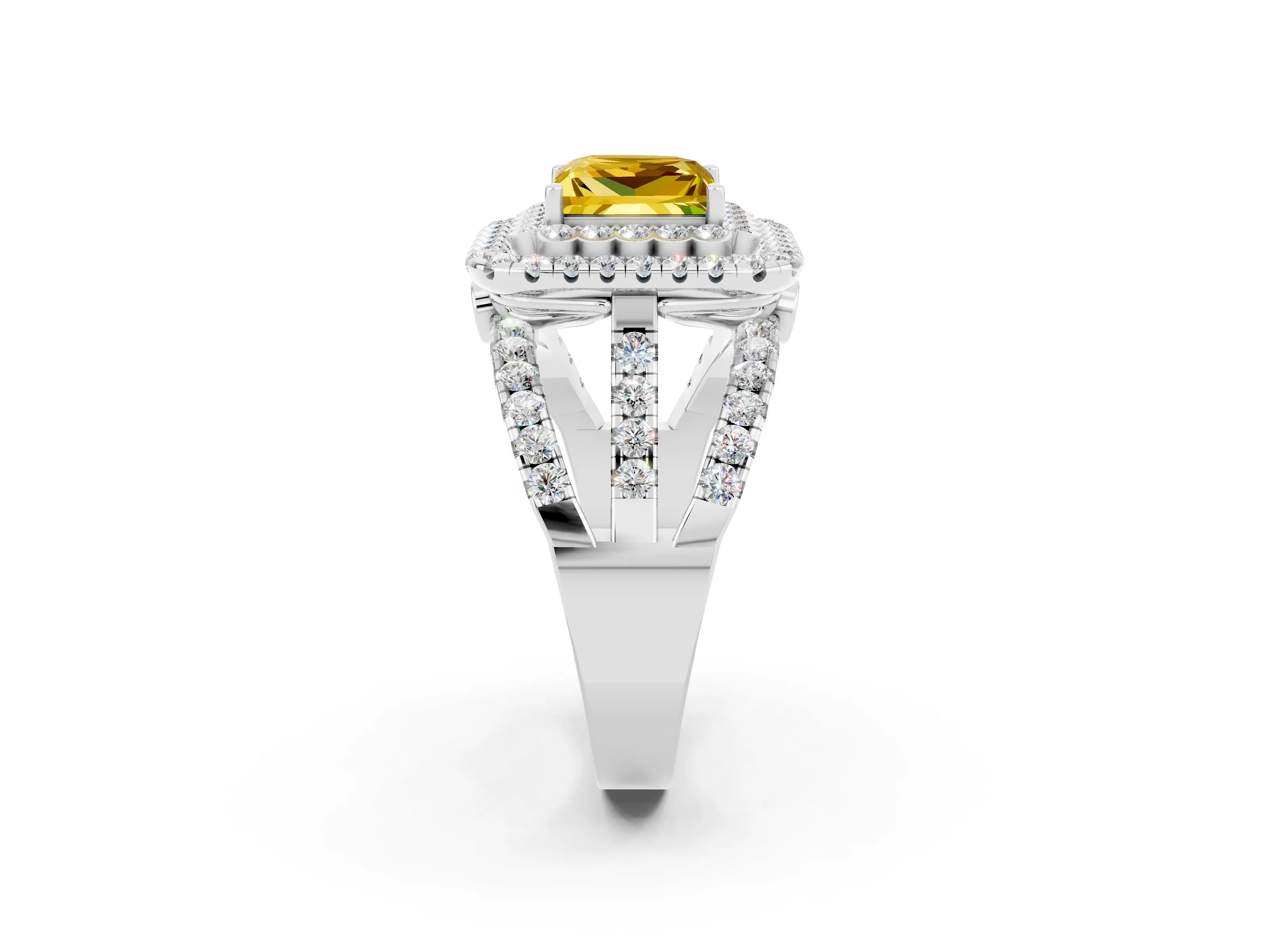 White gold Double Halo Princess Cut Diamond Split Shank Pave Set Ring_2