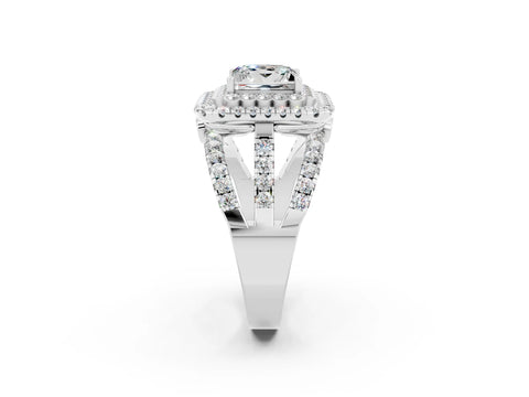 White gold Double Halo Princess Cut Diamond Split Shank Pave Set Ring_2