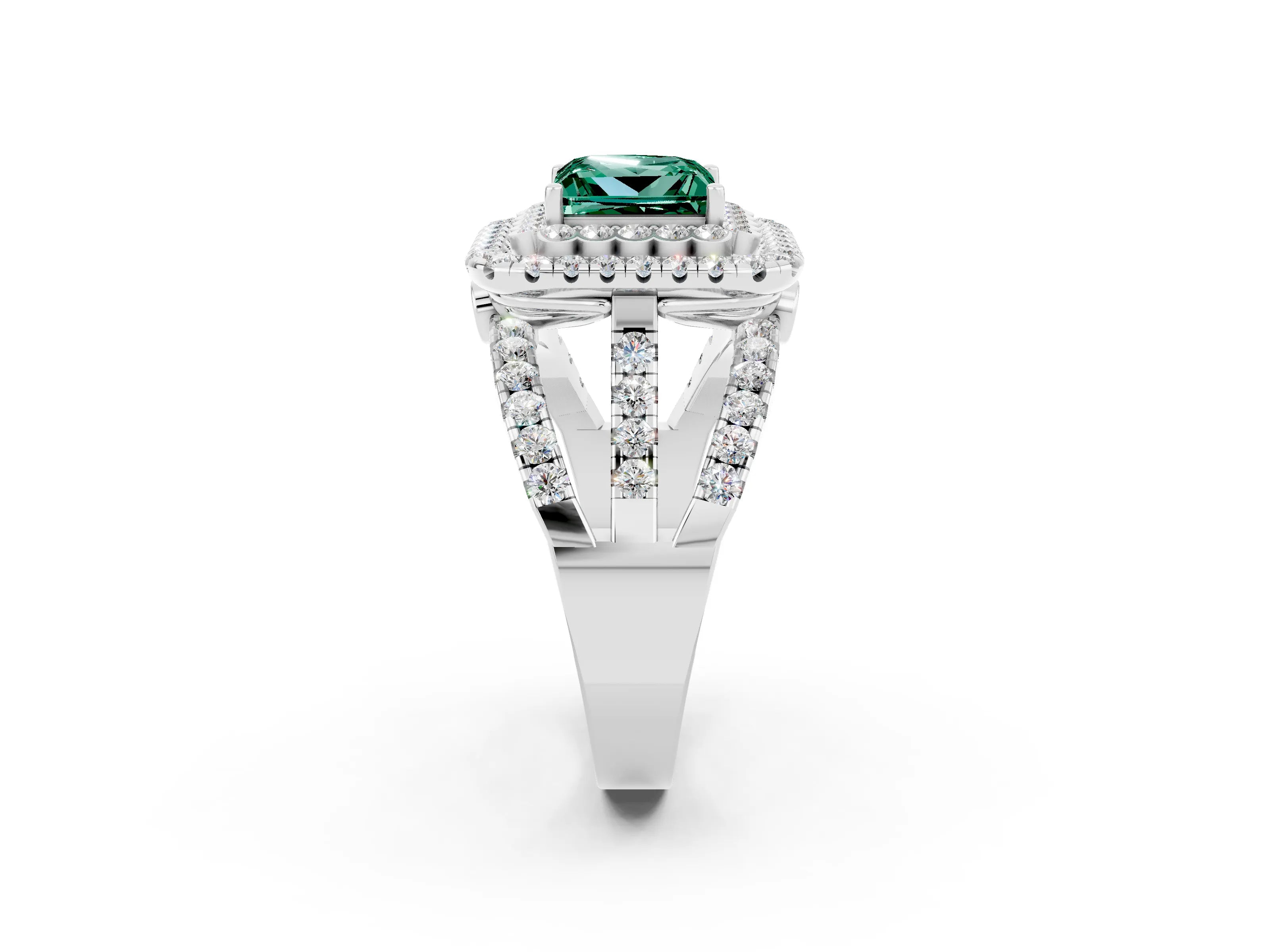 White gold Double Halo Princess Cut Diamond Split Shank Pave Set Ring_2