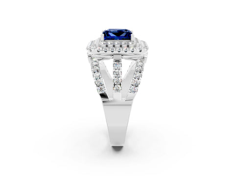 White gold Double Halo Princess Cut Diamond Split Shank Pave Set Ring_2