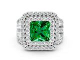 White gold Double Halo Princess Cut Diamond Split Shank Pave Set Ring