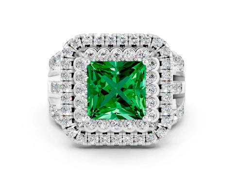 White gold Double Halo Princess Cut Diamond Split Shank Pave Set Ring