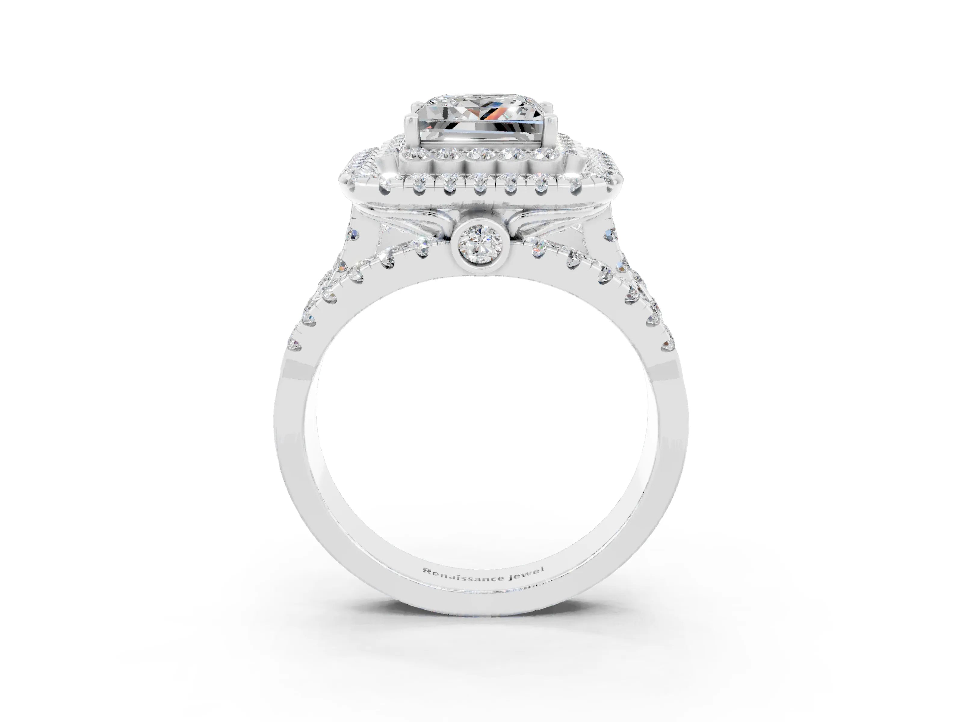 White gold Double Halo Princess Cut Diamond Split Shank Pave Set Ring_3