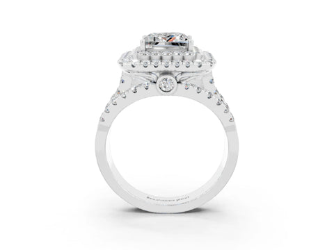 White gold Double Halo Princess Cut Diamond Split Shank Pave Set Ring_3