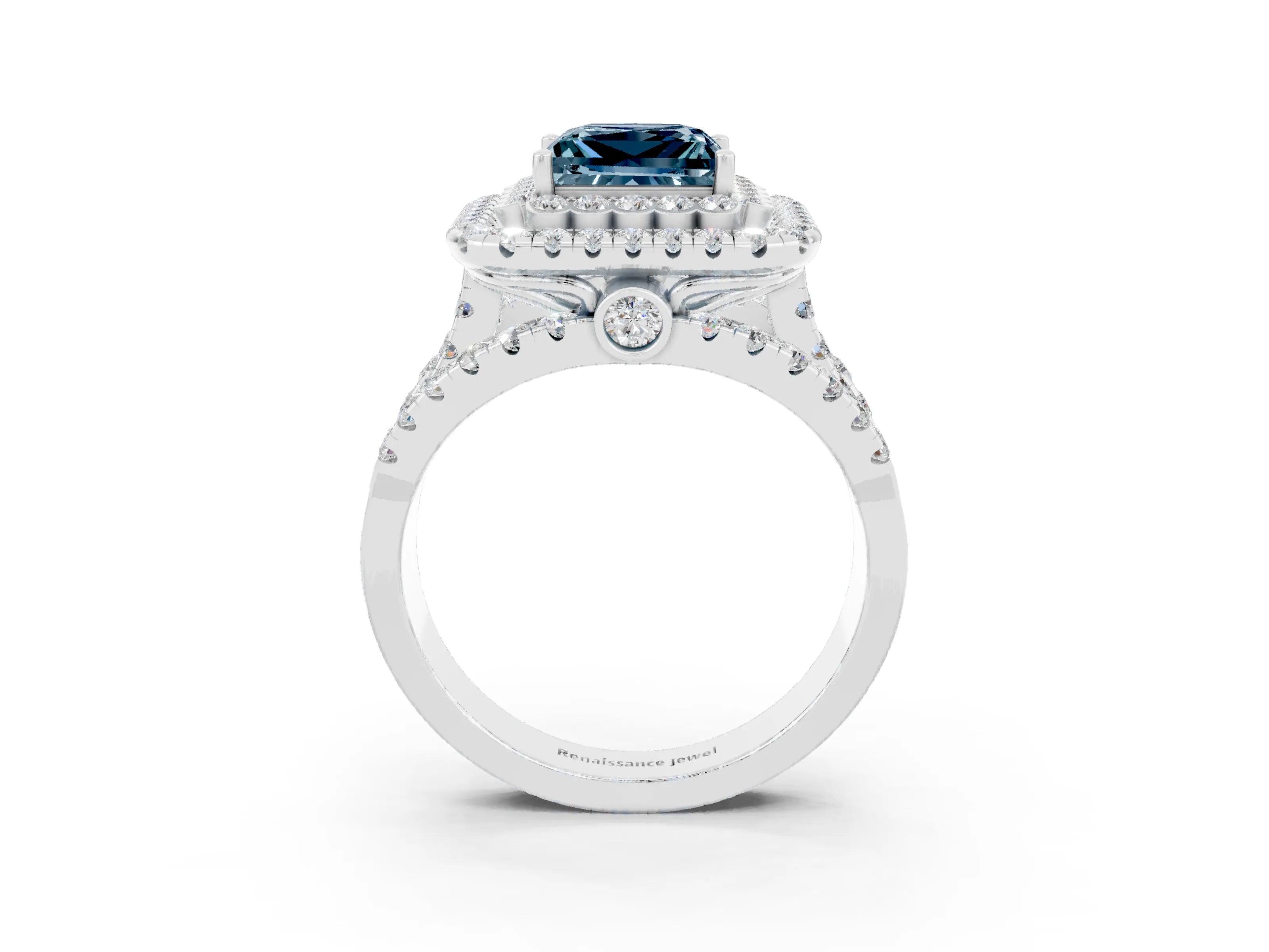 White gold Double Halo Princess Cut Diamond Split Shank Pave Set Ring_3