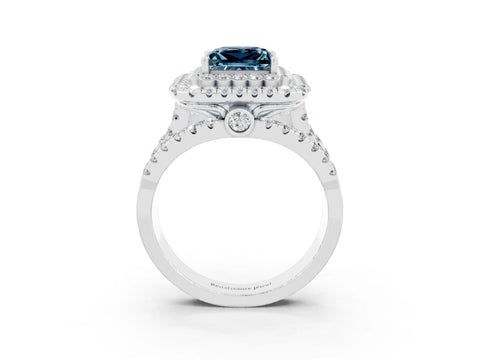 White gold Double Halo Princess Cut Diamond Split Shank Pave Set Ring_3