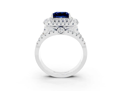 White gold Double Halo Princess Cut Diamond Split Shank Pave Set Ring_3