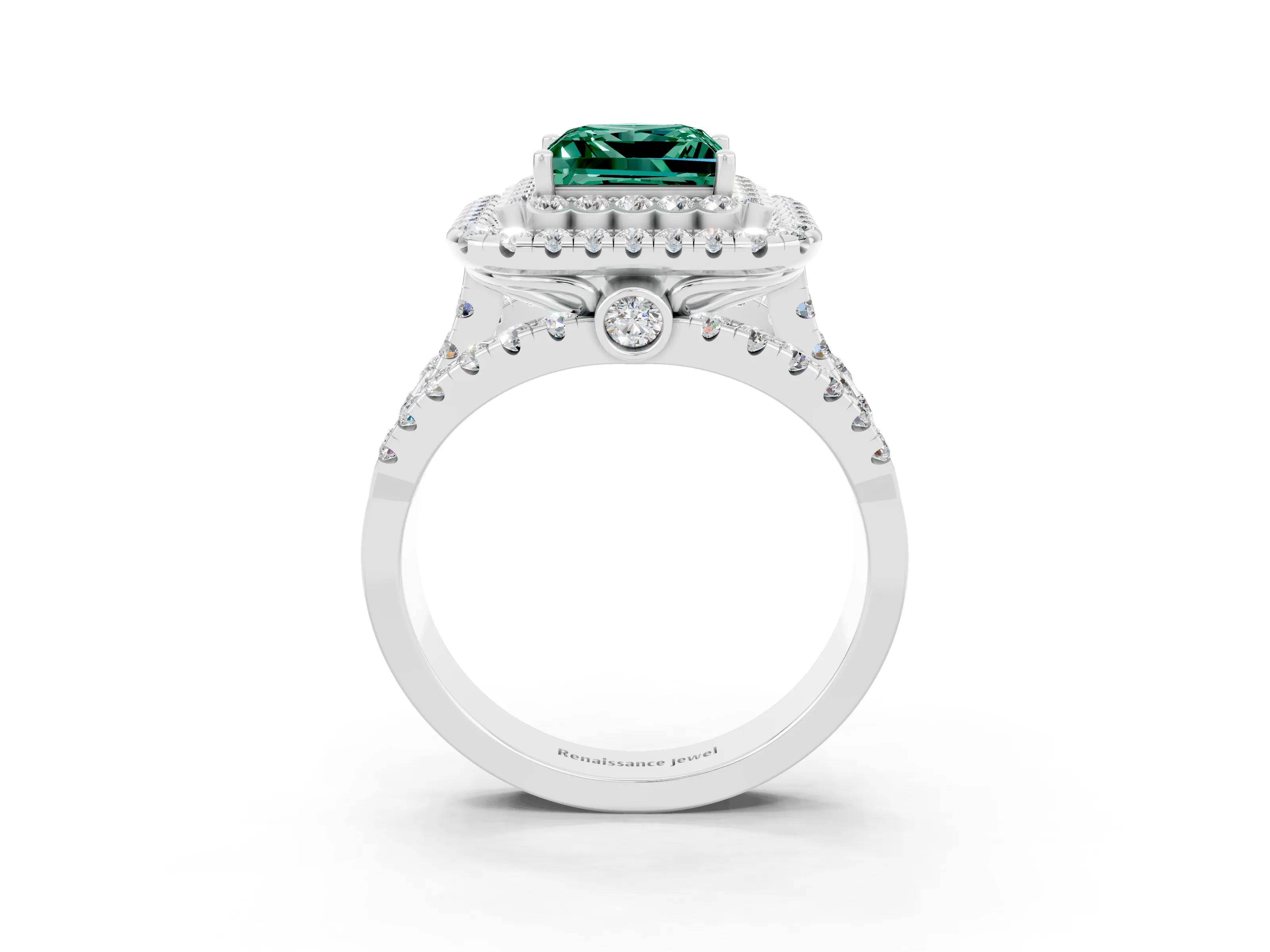 White gold Double Halo Princess Cut Diamond Split Shank Pave Set Ring_3