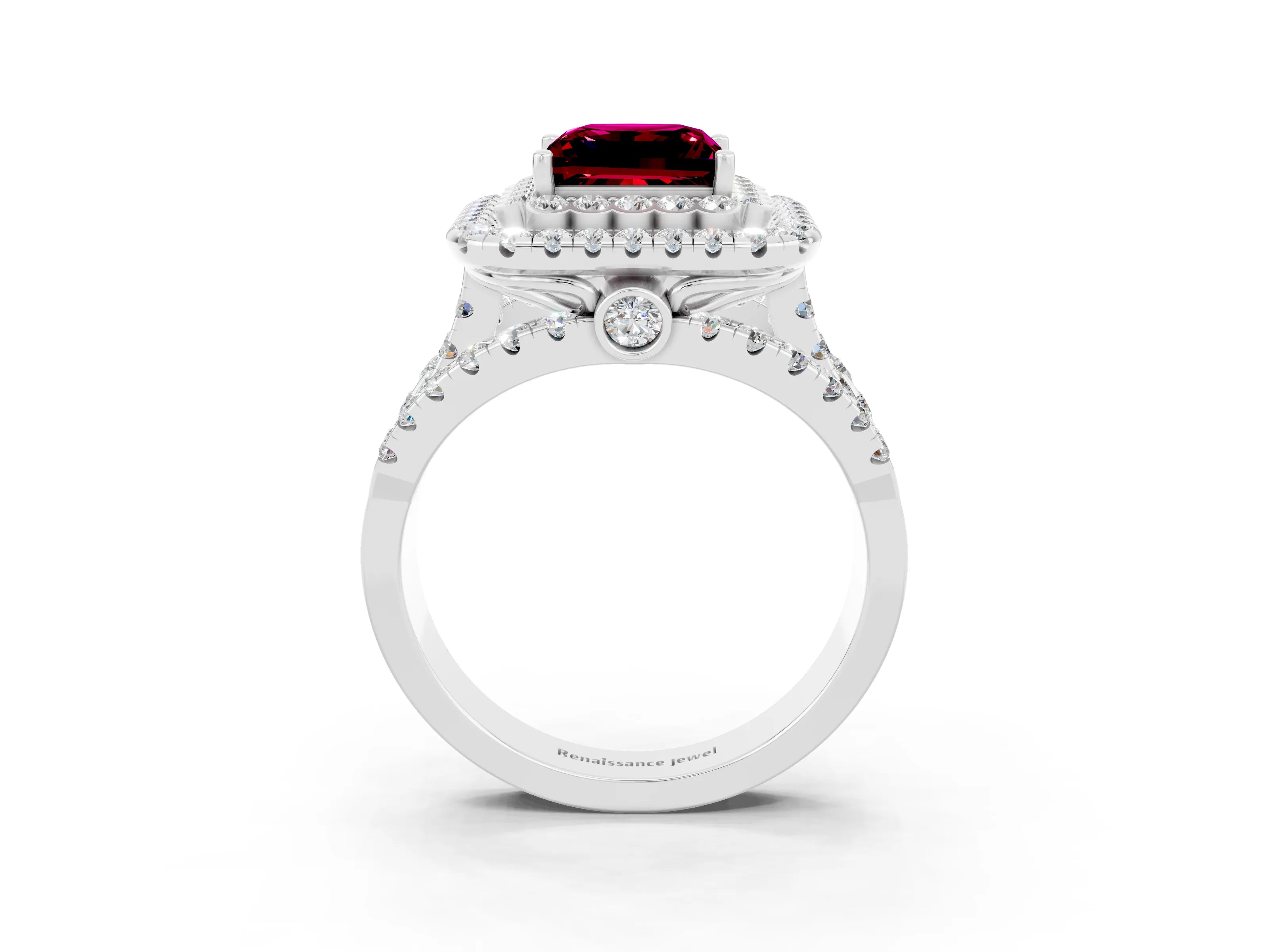 White gold Double Halo Princess Cut Diamond Split Shank Pave Set Ring_3