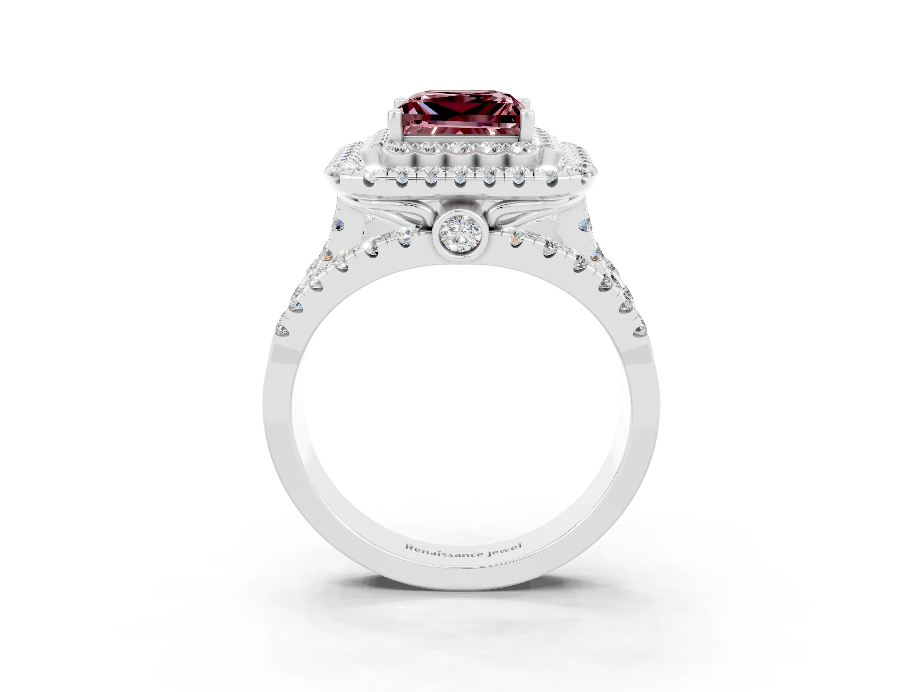 White gold Double Halo Princess Cut Diamond Split Shank Pave Set Ring_3