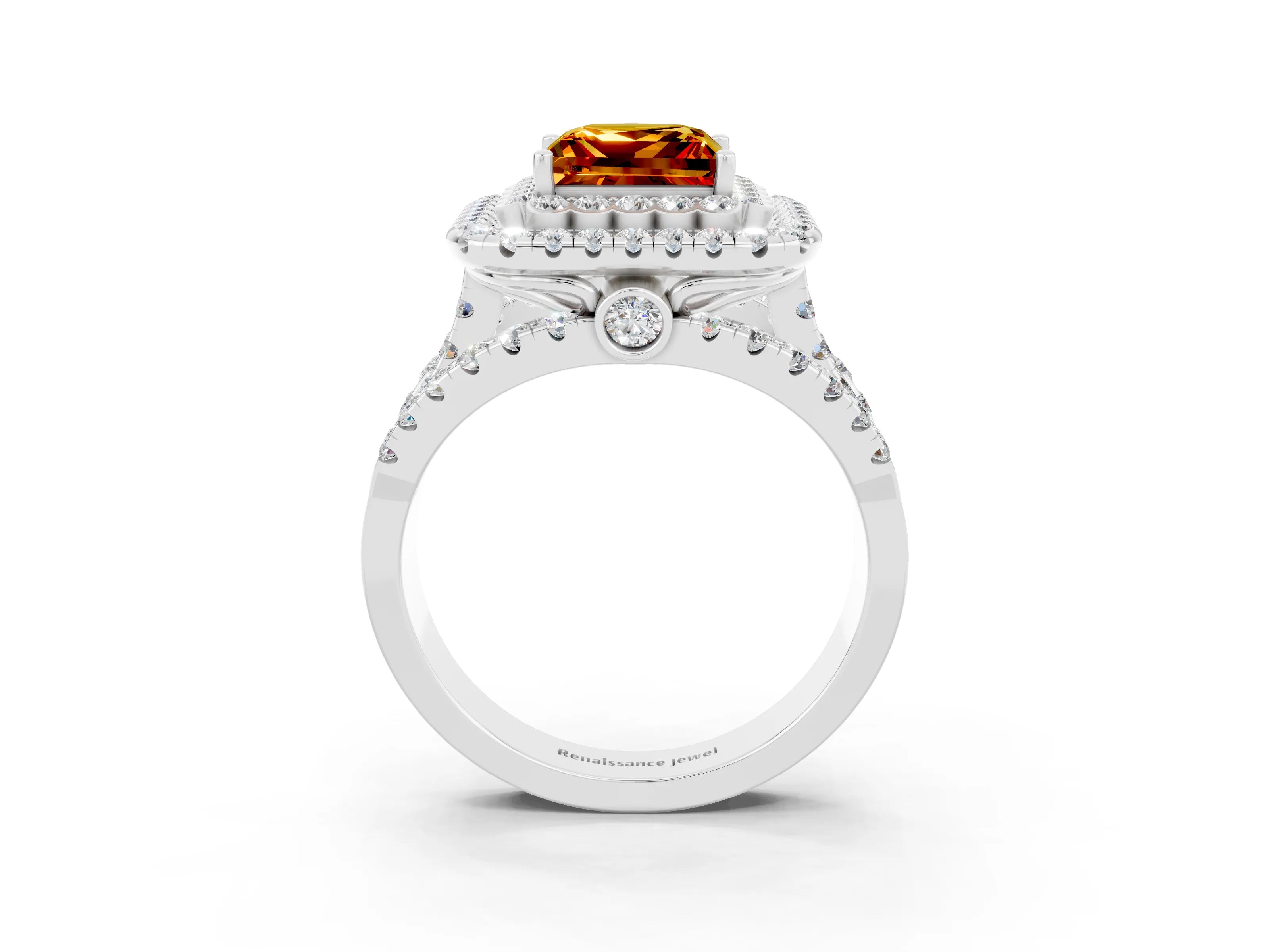 White gold Double Halo Princess Cut Diamond Split Shank Pave Set Ring_3