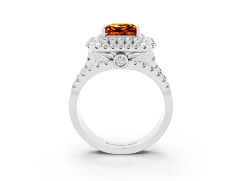 White gold Double Halo Princess Cut Diamond Split Shank Pave Set Ring_3