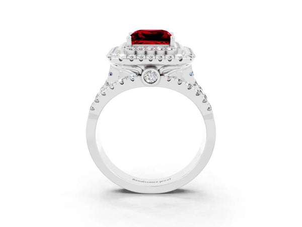 White gold Double Halo Princess Cut Diamond Split Shank Pave Set Ring
