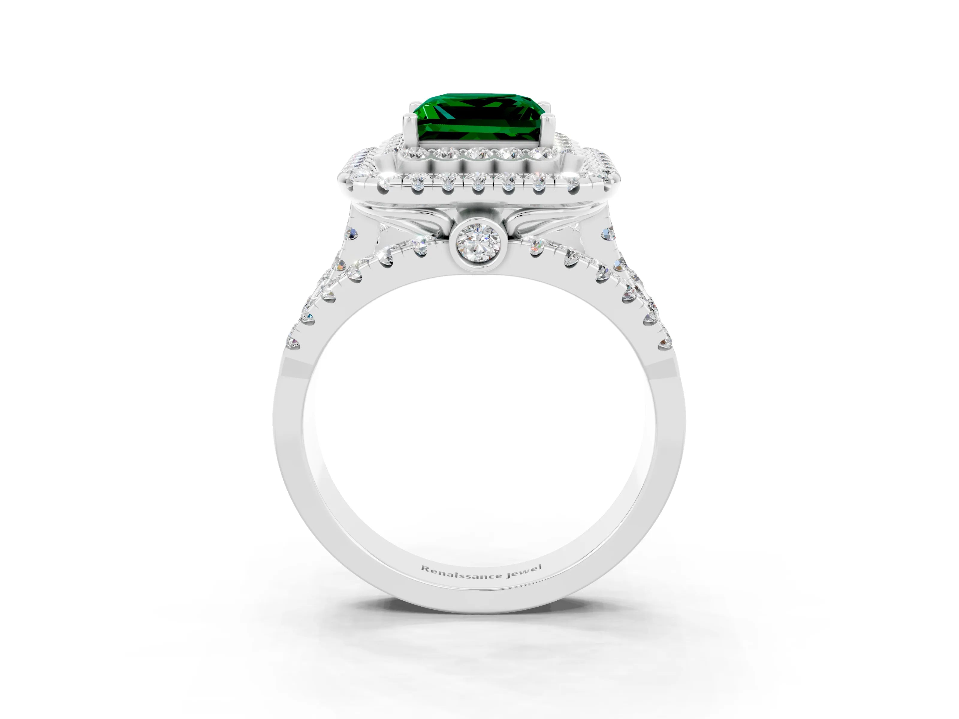 White gold Double Halo Princess Cut Diamond Split Shank Pave Set Ring_3