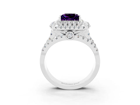 White gold Double Halo Princess Cut Diamond Split Shank Pave Set Ring_3