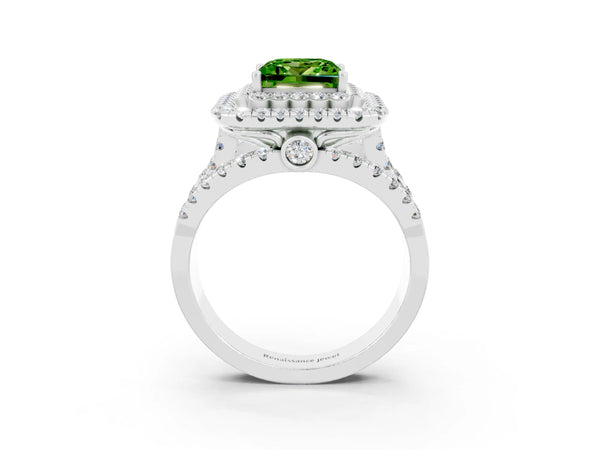 Silver Double Halo Princess Cut Diamond Split Shank Pave Set Ring