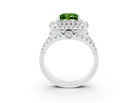 White gold Double Halo Princess Cut Diamond Split Shank Pave Set Ring_3