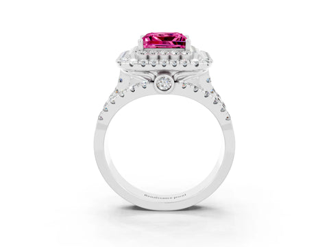 White gold Double Halo Princess Cut Diamond Split Shank Pave Set Ring_3