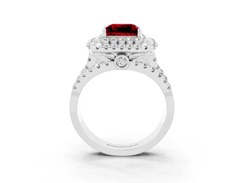 White gold Double Halo Princess Cut Diamond Split Shank Pave Set Ring_3
