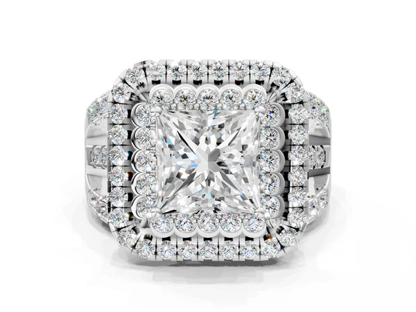 Sterling Silver Princess Cut Scalloped Double Halo Engagement Ring Setting