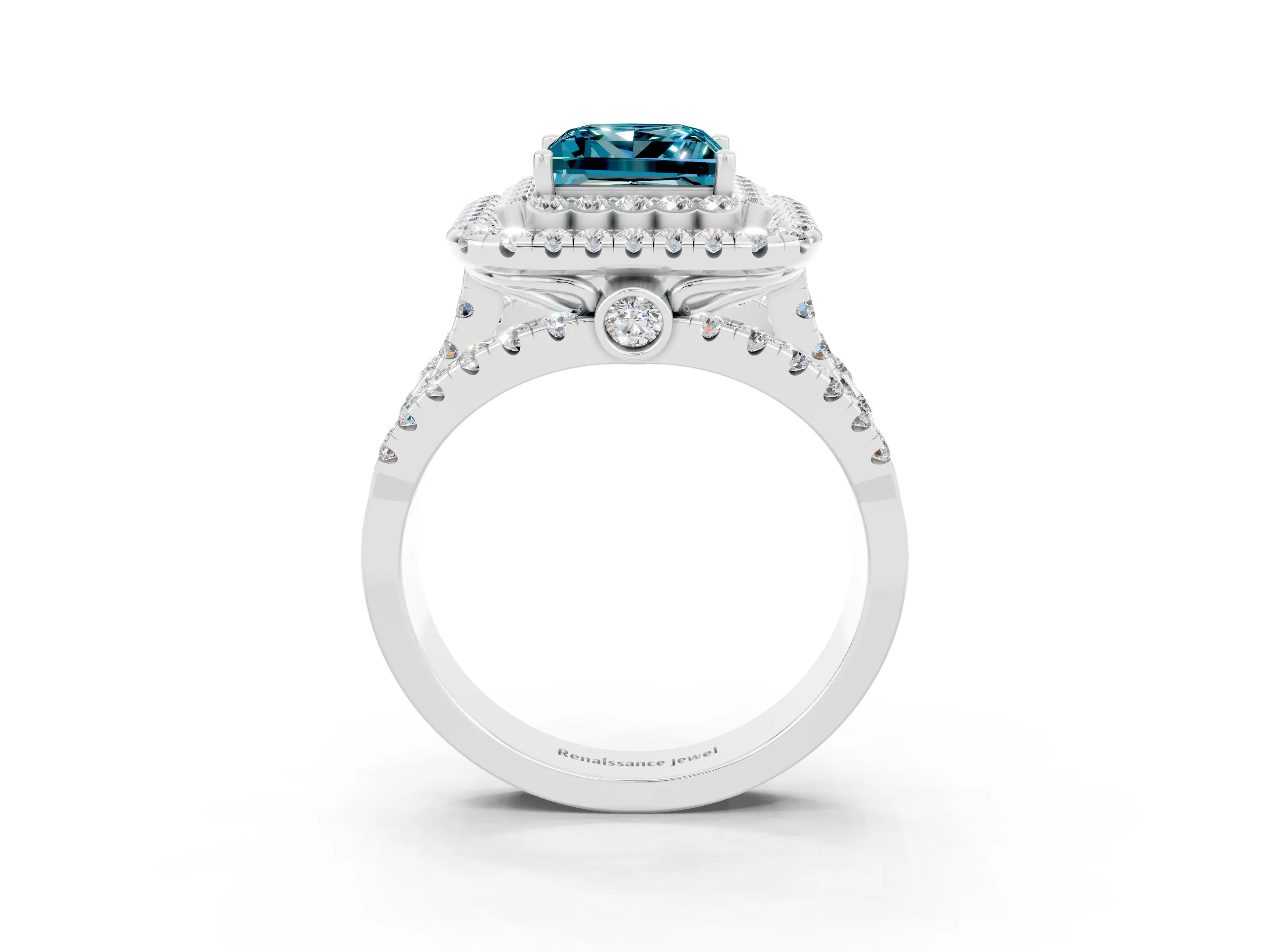 White gold Double Halo Princess Cut Diamond Split Shank Pave Set Ring_3