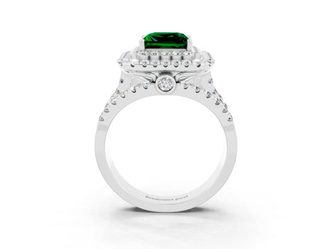 White gold Double Halo Princess Cut Diamond Split Shank Pave Set Ring_3