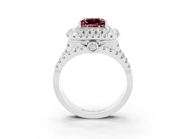 White gold Double Halo Princess Cut Diamond Split Shank Pave Set Ring