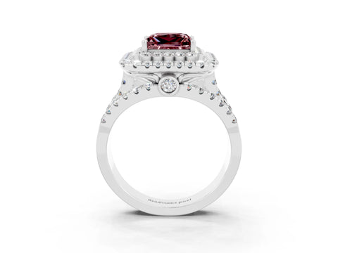 White gold Double Halo Princess Cut Diamond Split Shank Pave Set Ring_3