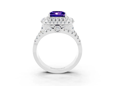 White gold Double Halo Princess Cut Diamond Split Shank Pave Set Ring_3
