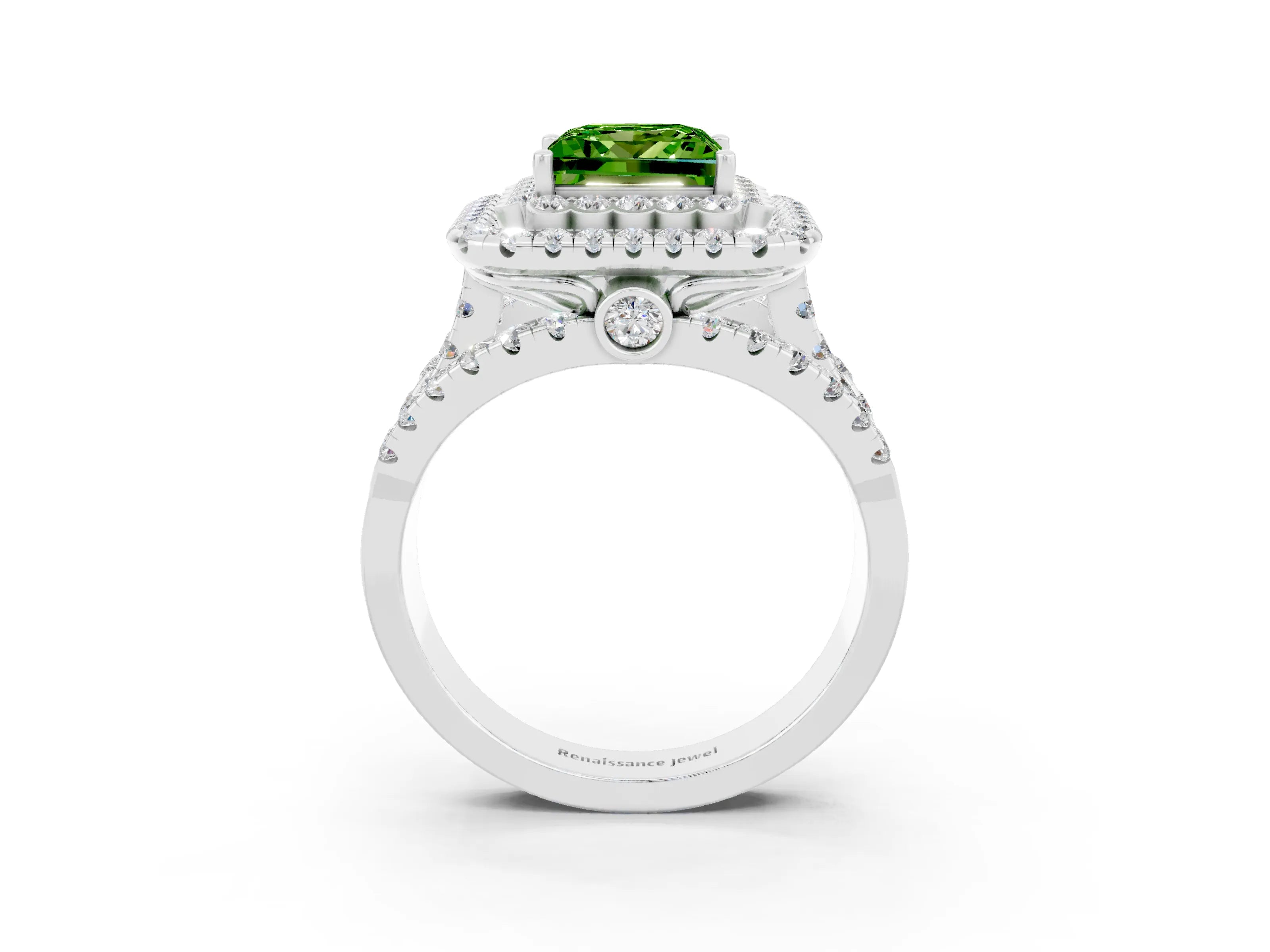 White gold Double Halo Princess Cut Diamond Split Shank Pave Set Ring_3