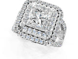 White gold Double Halo Princess Cut Diamond Split Shank Pave Set Ring_4
