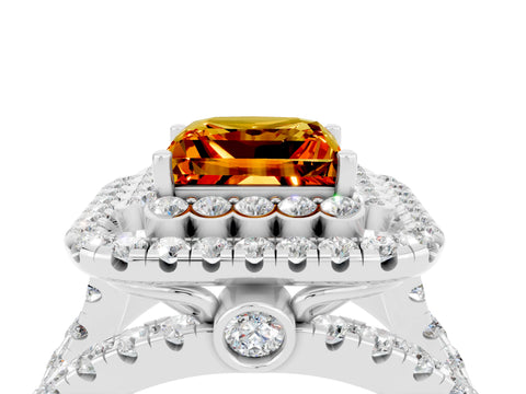 White gold Double Halo Princess Cut Diamond Split Shank Pave Set Ring_4
